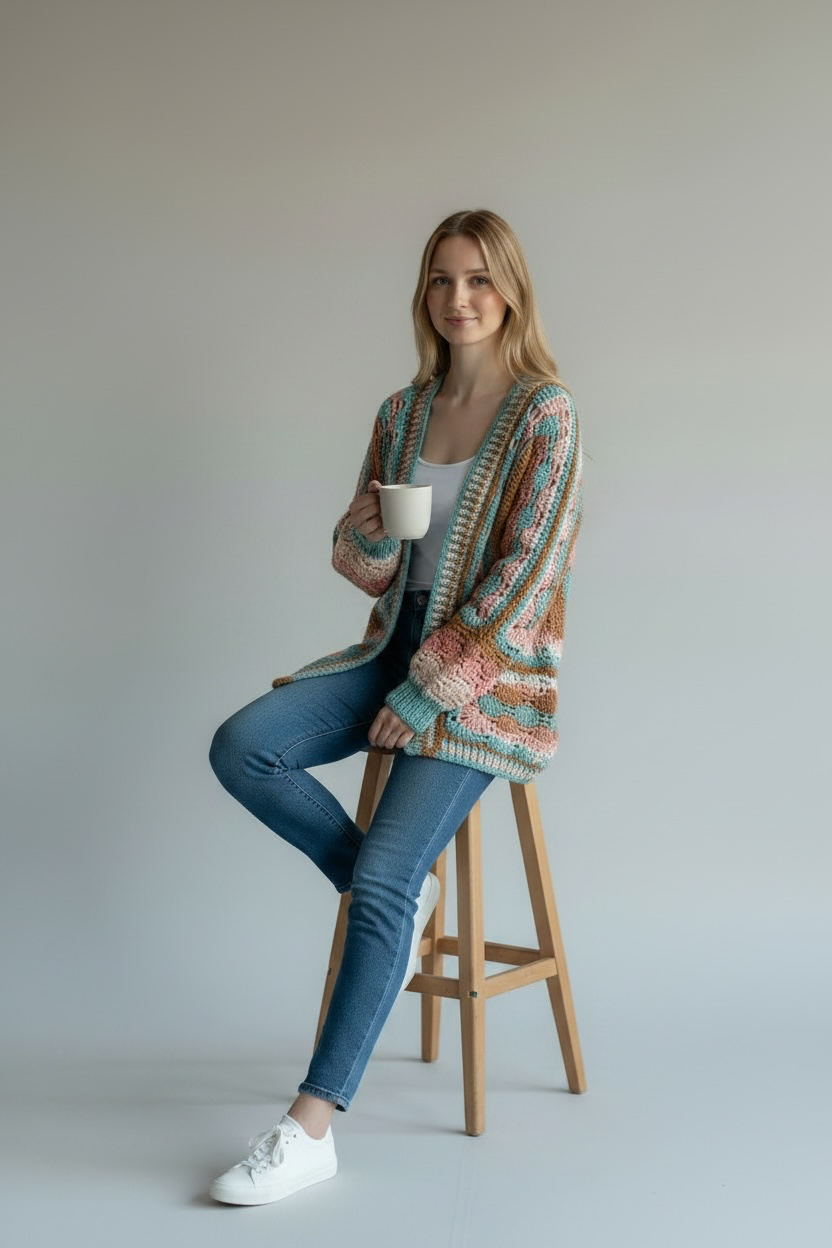 Coral Breeze Hexagon Cardigan | Handmade Cardigan