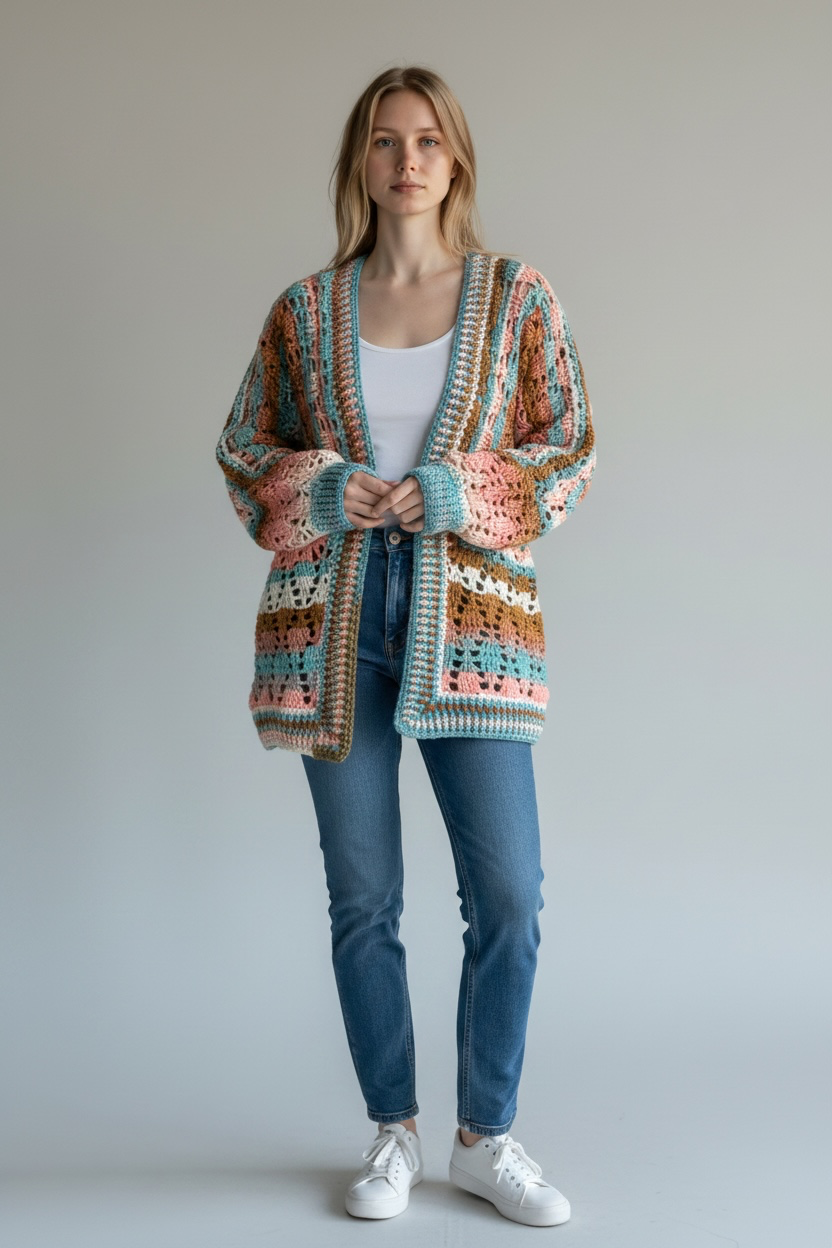 Coral Breeze Hexagon Cardigan | Handmade Cardigan