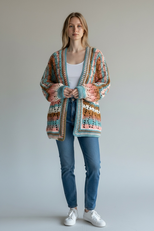 Coral Breeze Hexagon Cardigan | Handmade Cardigan