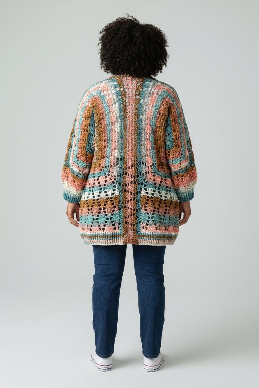 Coral Breeze Hexagon Cardigan | Handmade Cardigan