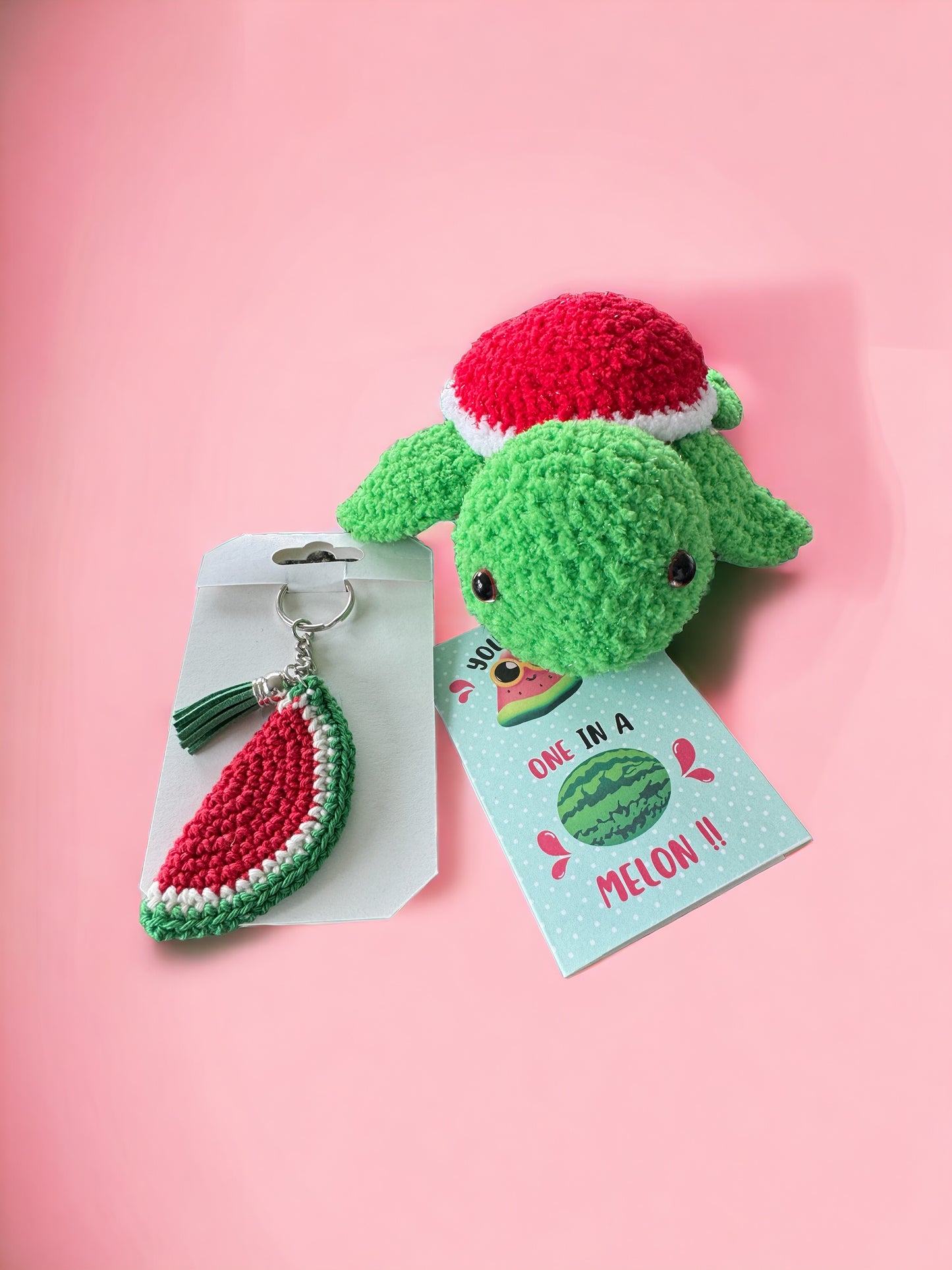 One in a Melon Gift Set | Watermelon Turtle | Watermelon Keychain | Watermelon Pun Theme Card
