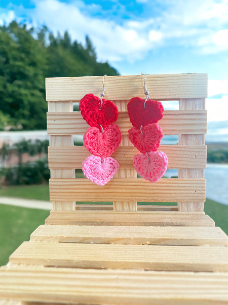 Ombre Heart Drop| Dangle Earrings | Crochet|Handmade