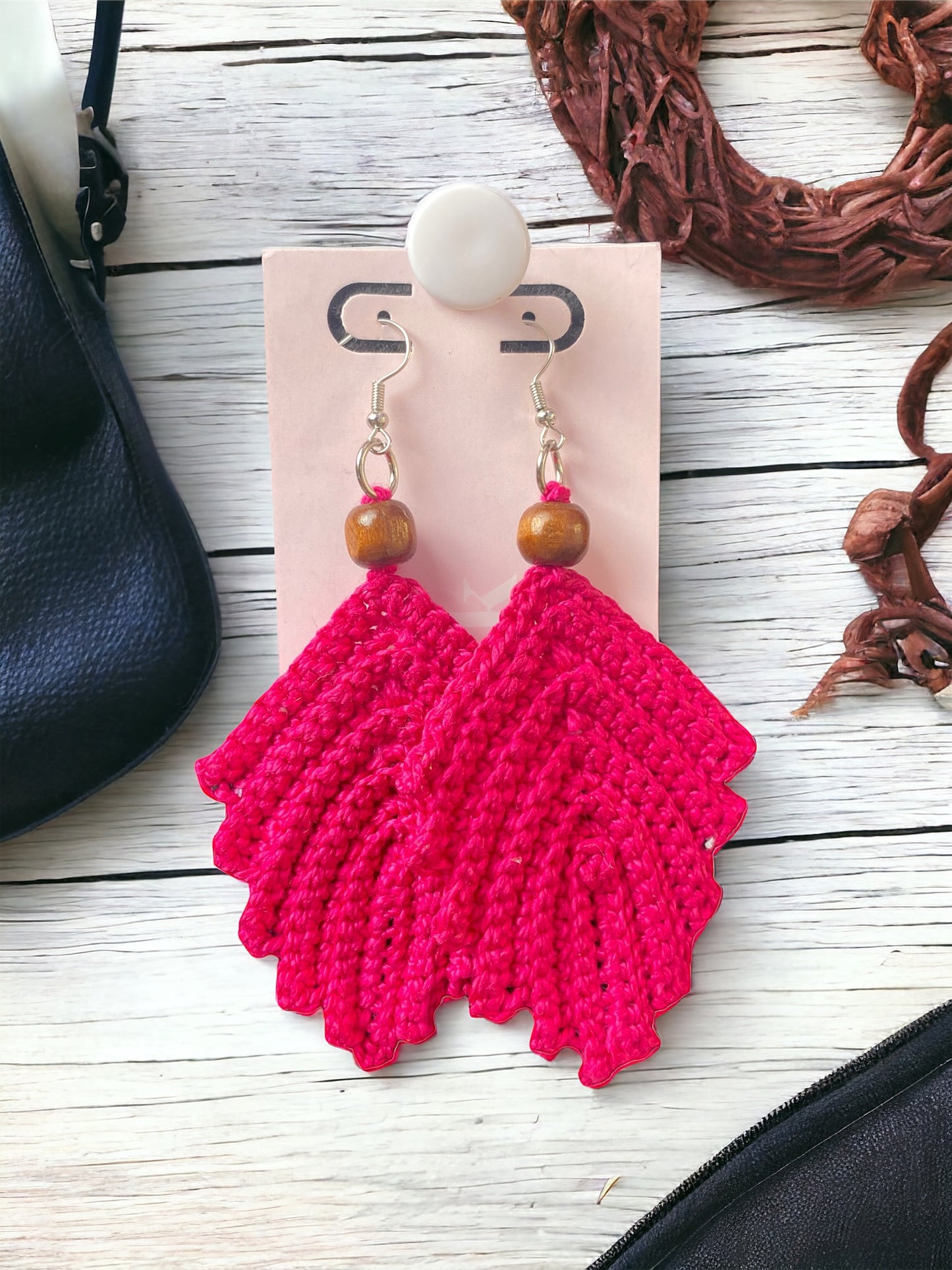 Magenta|Feather Earrings|Crochet| Handmade