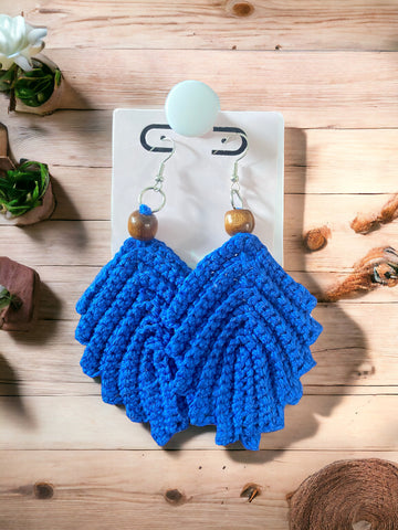 Royal Blue|Feather Earrings|Crochet|Handmade