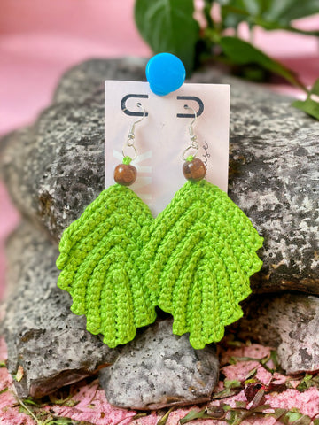 Apple Green|Feather Earrings|Crochet|Handmade