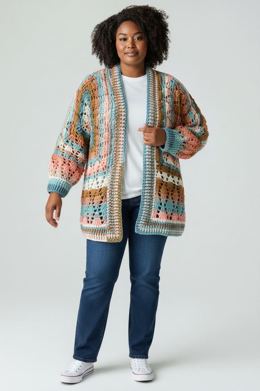 Coral Breeze Hexagon Cardigan | Handmade Cardigan