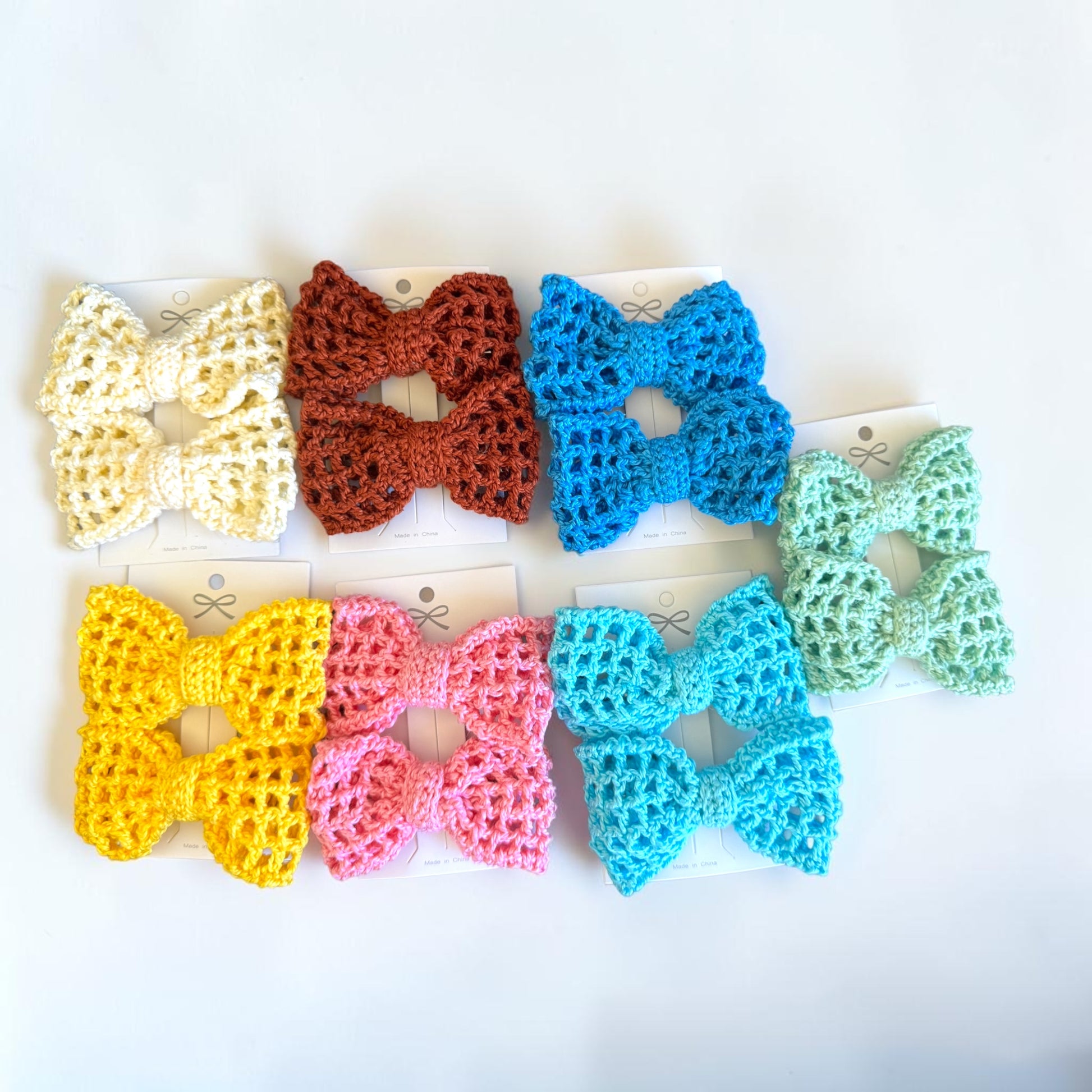 Handmade crochet hair bow set in pastel colours
Crochet hair bows for babies and toddlers
Handmade girls hair accessories by JAST Crafts Creation
Colourful crochet bow collection
Crochet bow clips handmade in New Zealand