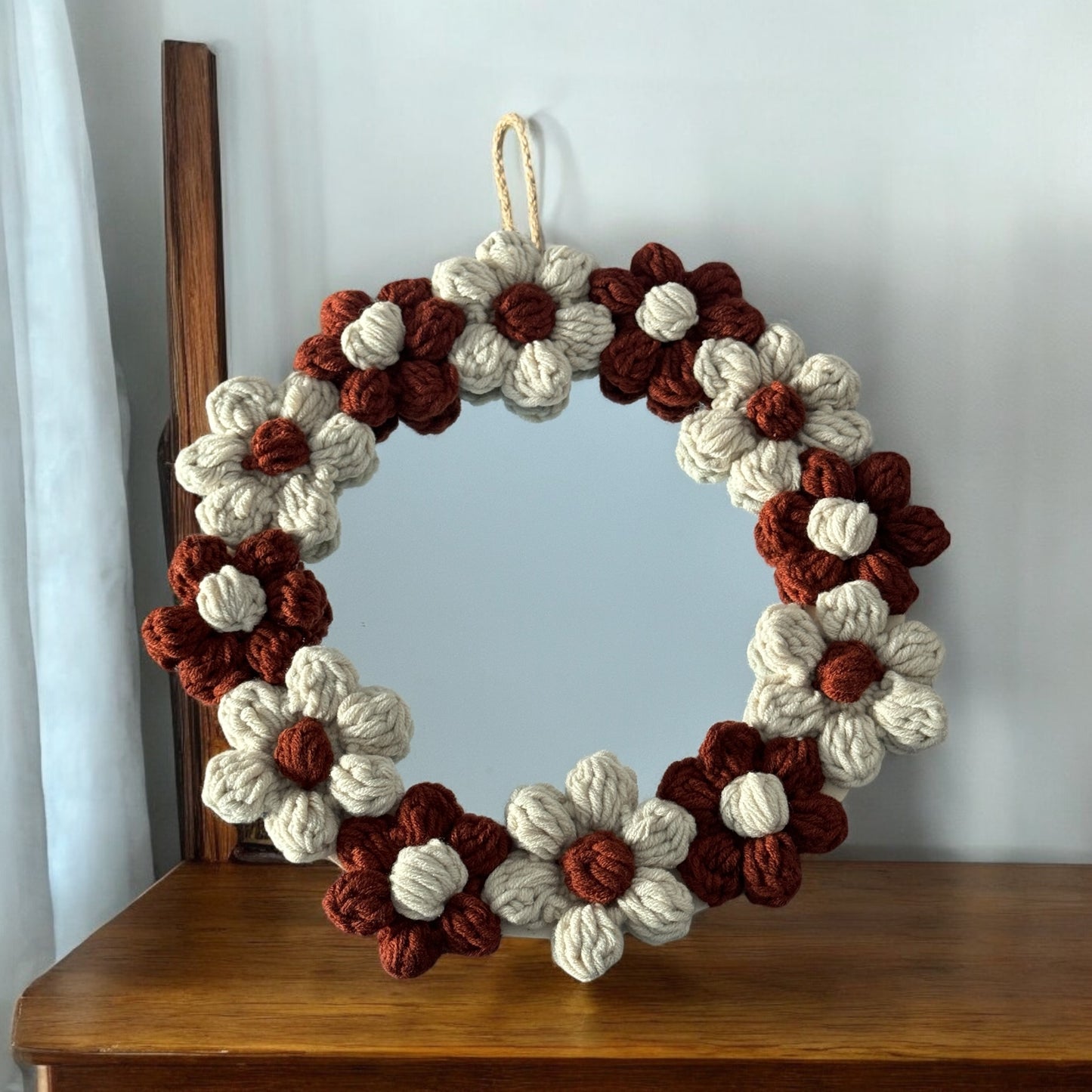 Nature Theme | Crochet | Daisy | Puff Flower Mirror