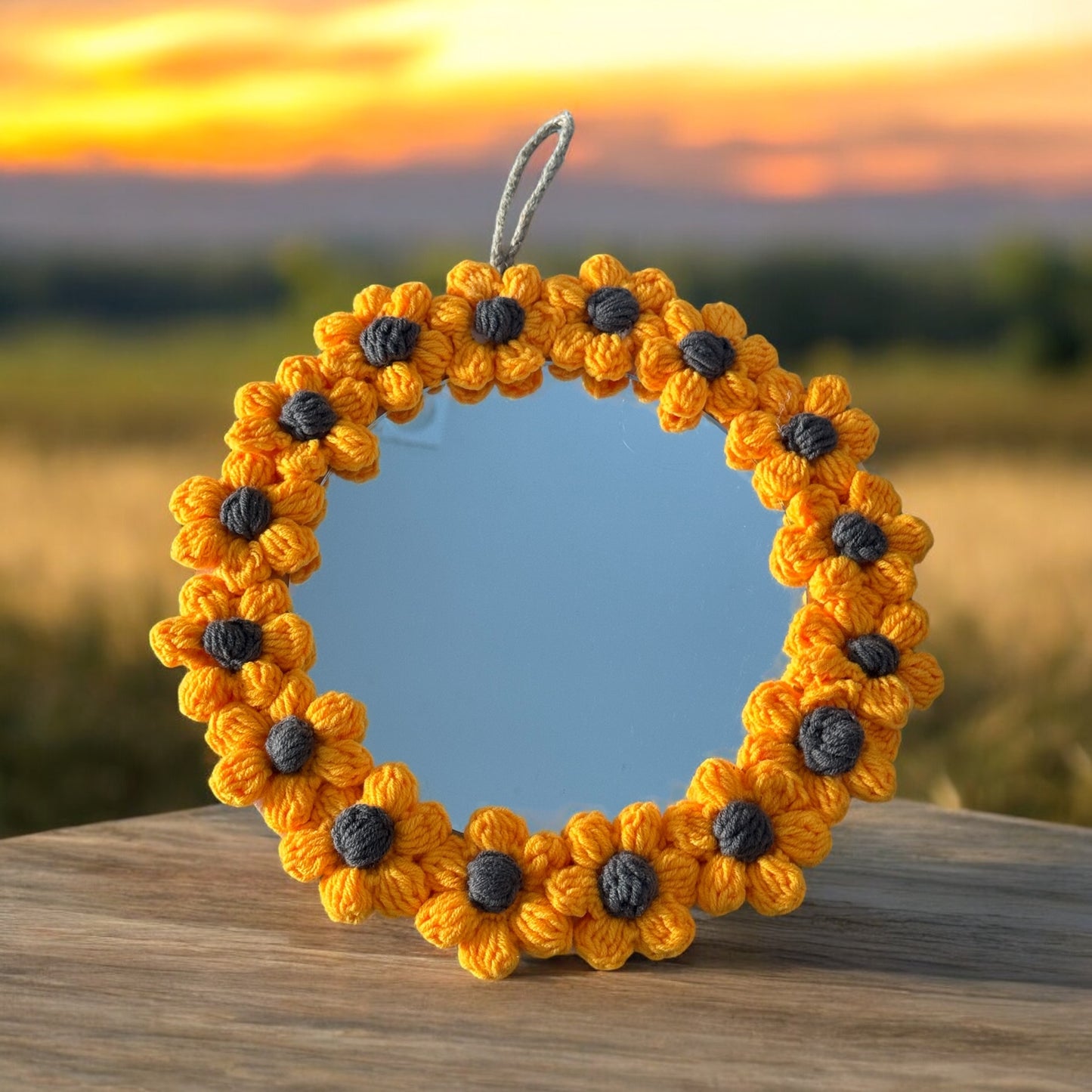 Crochet Sunflower Mirror