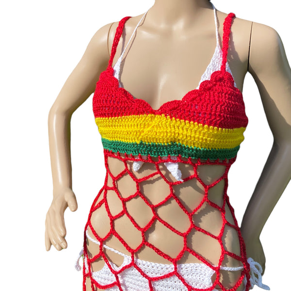 Crochet Summer Beach Cover up- Rasta Theme