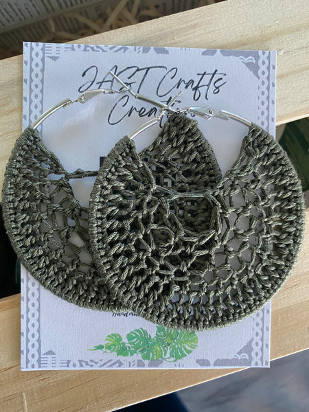 Crochet Hoop Earrings|Moss Green