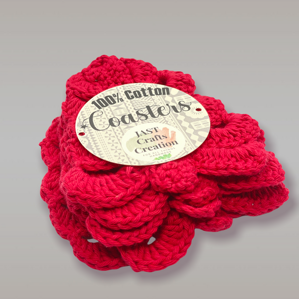 Crochet Monstera Leaf Coaster Set- Red