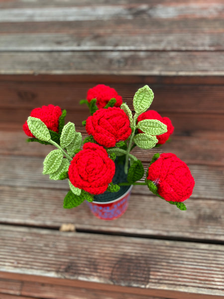 Crochet Rose Bucket Bouquet