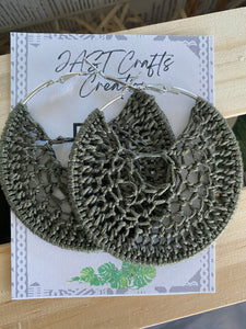 Crochet Hoop Earrings|Moss Green